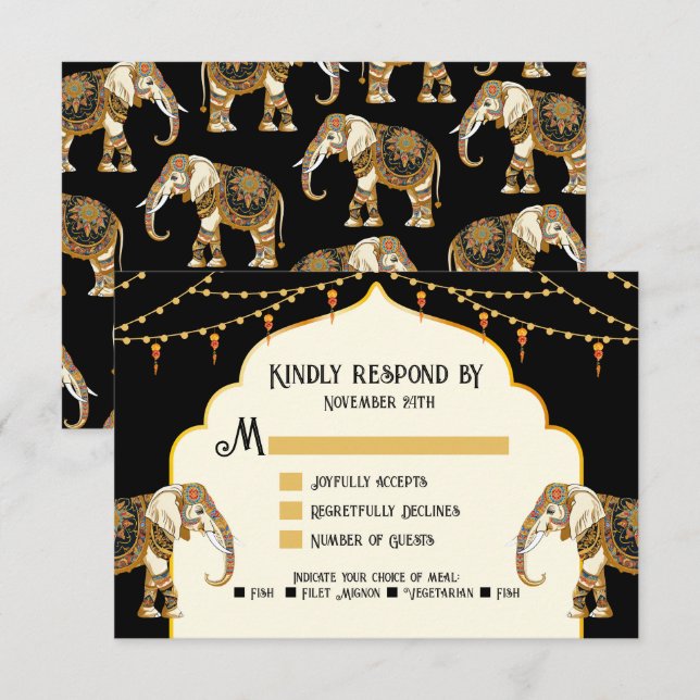 Indische Elefantenlichter Hochzeitskarten für RSVP Karte (Vorne/Hinten)