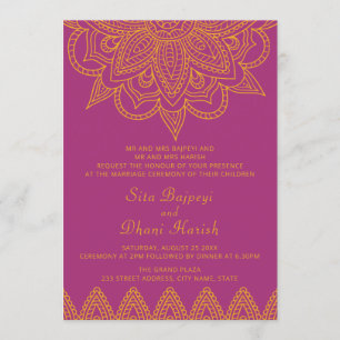 Indische farbenfrohe Rosa Orange Mehndi Hindu Hoch Einladung