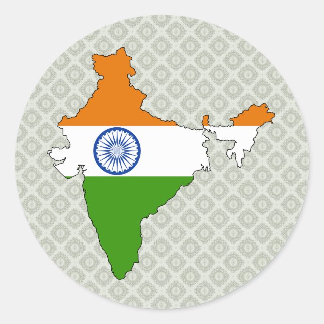 Indische Flag-Karte Runder Aufkleber (Vorderseite)