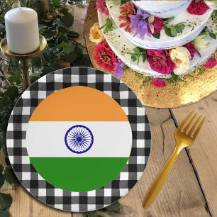 Indische Flagge, Büffel kariert & Indische Flagge Pappteller