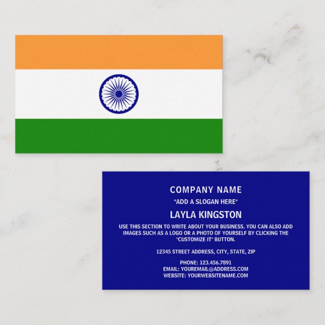 Indische Flagge, Flagge Indiens Visitenkarte (Vorne/Hinten)
