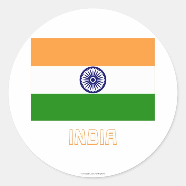 Indische Flagge mit Namen Runder Aufkleber (Vorderseite)