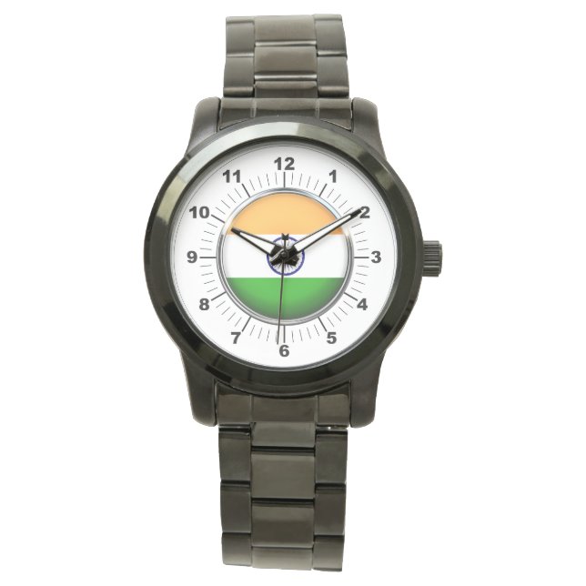 Indische Flagge Oversized Black Bracelet Watch Armbanduhr (Vorderseite)