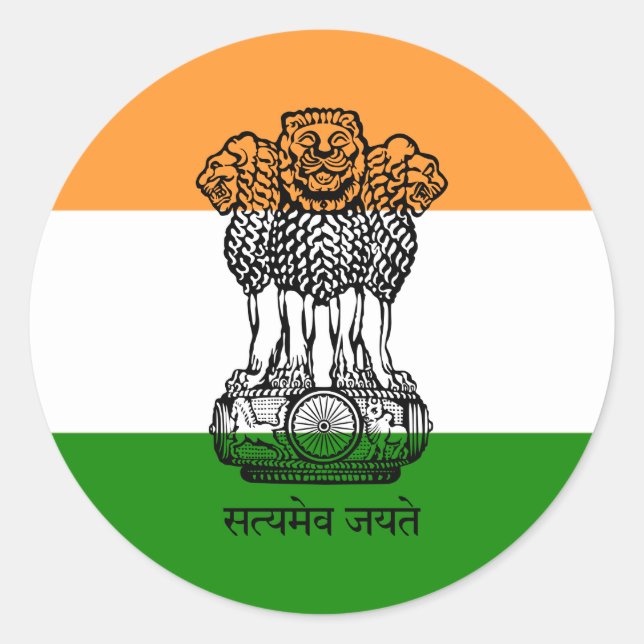 Indische Flagge und Wappen, Flagge Indiens Runder Aufkleber (Vorderseite)