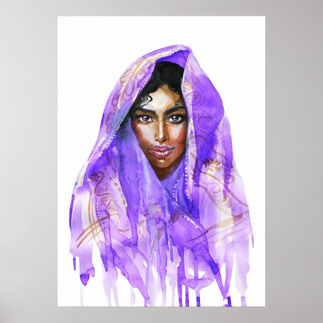 Indische Frau, Aquarellbild, Kunstwerk. Poster (Vorne)