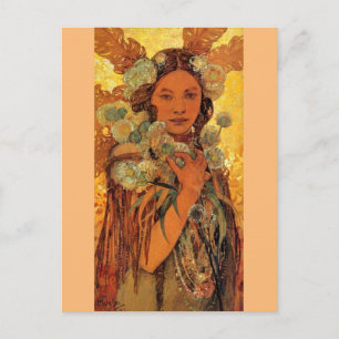 Indische Frau von Alfons Mucha - Jugendstil Postkarte