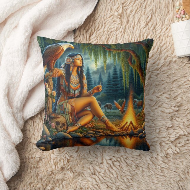 Indische Frau von Campfire, Adler Kissen (Decke)