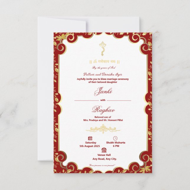 Indische Ganesha-Hochzeitseinladung Einladung (Vorderseite)