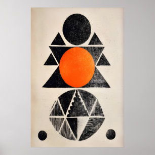 Indische geometrische Wandkunst Orange und schwarz Poster