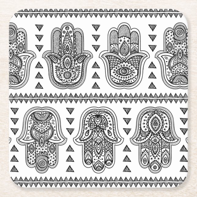 Indische Hand gezeichnetes Hamsa Gekritzel Rechteckiger Pappuntersetzer (Vorderseite)