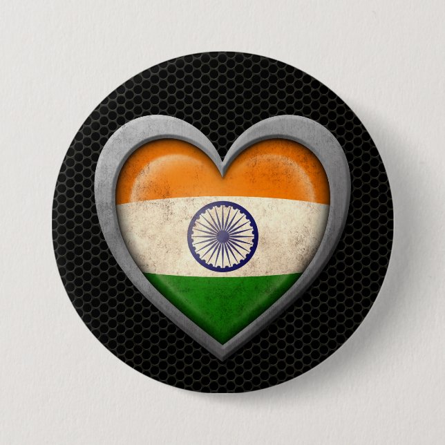 Indische Herz-Flaggen-Stahlmaschen-Effekt Button (Vorderseite)
