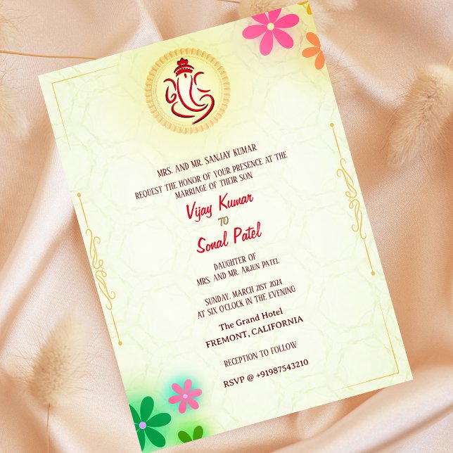 Indische Hindu Hochzeit Ganesha mit Blumenelemente Einladung (Von Creator hochgeladen)