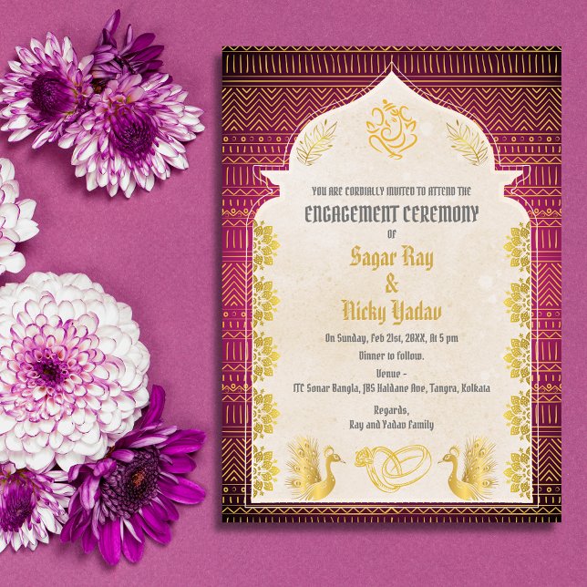 Indische Hindu Verlobung Zeremonie Goldene Element Einladung (Von Creator hochgeladen)