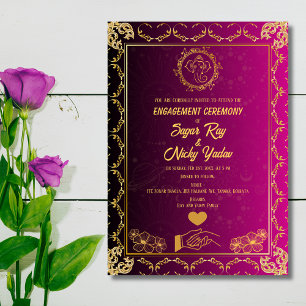 Indische Hindu Verlobung Zeremonie Rosa & Golden Einladung