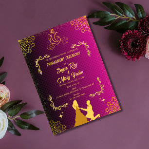 Indische Hindu Verlobungszeremonie in Rosa und Gol Einladung