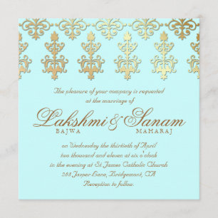 Indische Hochzeit Einladung Damask Gold Baby Blue