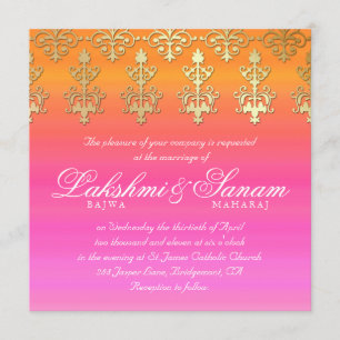 Indische Hochzeit Einladung Damask Gold Rosa Orang