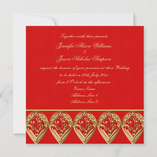 Indische Hochzeit Einladung Red & Gold Paisley (Vorderseite)