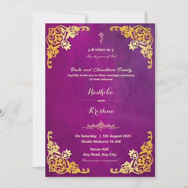 Indische Hochzeit Ganesha Hinteru Einladung (Vorderseite)