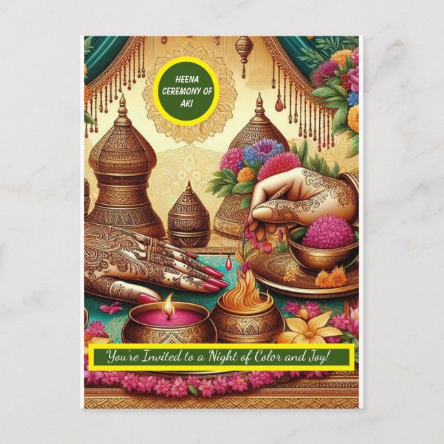 Indische Hochzeit Henna Zeremonie Einladungen (Vorderseite)