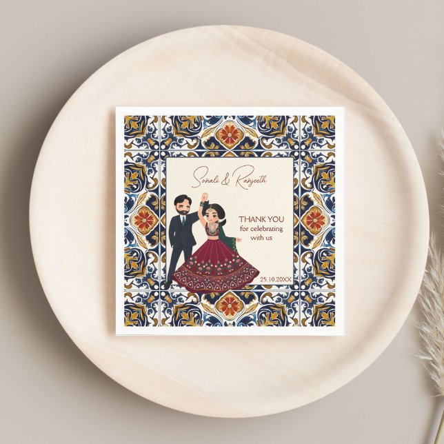 Indische Hochzeit in Mehndi und Sangeet personalis Serviette (Mehndi and sangeet Indian wedding personalized monogrammed Napkins template)