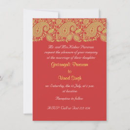 Indische Hochzeit in Rot und Gold Einladung