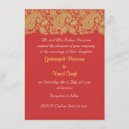 Indische Hochzeit in Rot und Gold Einladung