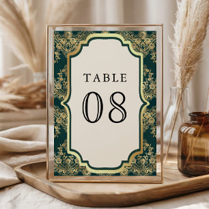 Indische Hochzeit in Türkis und Gold Tischnummer