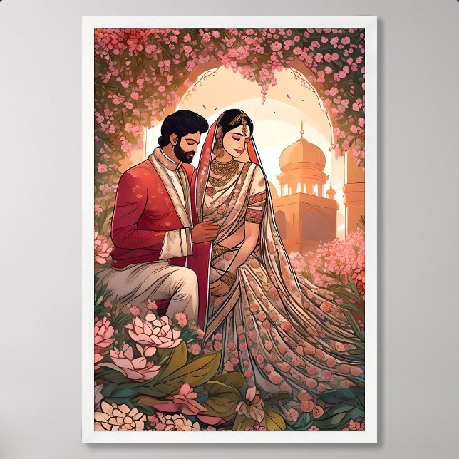 Indische Hochzeit Malerei Rosa von Liebe und Glück Poster (Indian Wedding Painting Pink of Love and Happiness)