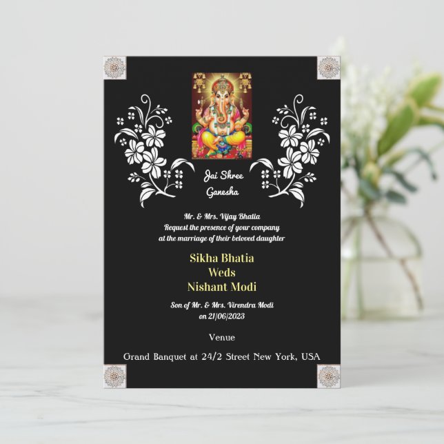 Indische Hochzeit mit Ganesha Einladung (Stehend Vorderseite)
