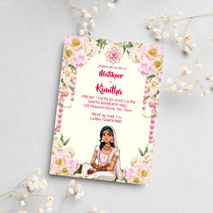 Indische Hochzeit niedlicher Braut in Elfenbeinros Einladung