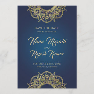Indische Hochzeit, Save the Date, Blau und Gold Save The Date