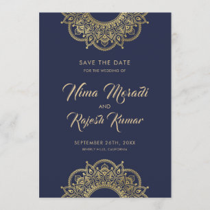 Indische Hochzeit, Save the Date, Blau und Gold Save The Date