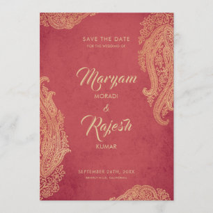 Indische Hochzeit, Save the Date, Rot, Gold, Mehnd Save The Date