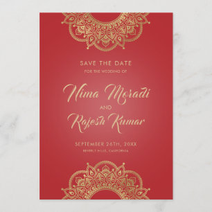 Indische Hochzeit, Save the Date, Rot und Gold Date