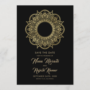 Indische Hochzeit, Save the Date, Schwarz und Gold Save The Date
