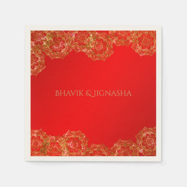 Indische Hochzeit von Neapel in Rot und Gold-Blume Serviette (Vorderseite)
