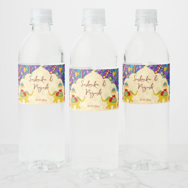 Indische Hochzeitelefanten-Blaumuster personalisie (Flaschen)