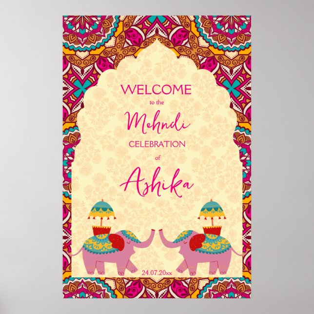 Indische Hochzeitelefanten - farbenfrohe Begrüßung Poster (Vorne)