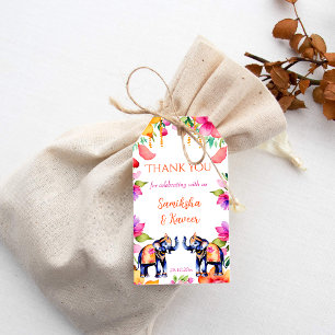 Indische Hochzeitelefanten feiern Blume Dankeschön Geschenkanhänger