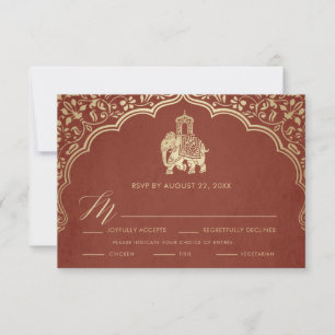 Indische Hochzeits-RSVP-Karte, weiße und goldene E Einladung