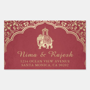 Indische Hochzeitsadresse Labels, blau und Gold Rechteckiger Aufkleber