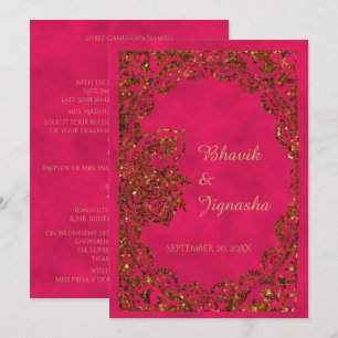 Indische Hochzeitseinladung in Rosa und Gold Peaco Einladung
