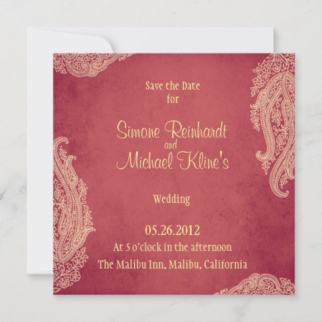 Indische Hochzeitseinladung, Mehndi, Rot, Gold Einladung (Vorderseite)