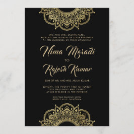 Indische Hochzeitseinladung, Schwarz, Gold, Mandal Einladung