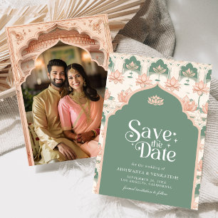 Indische Hochzeitsfoto Pink Mint Grün Lotus Save The Date