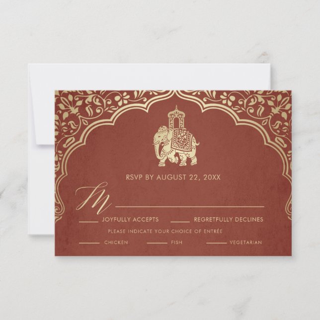 Indische Hochzeitskarte, Einladung zu Weiß und Gol (Vorderseite)