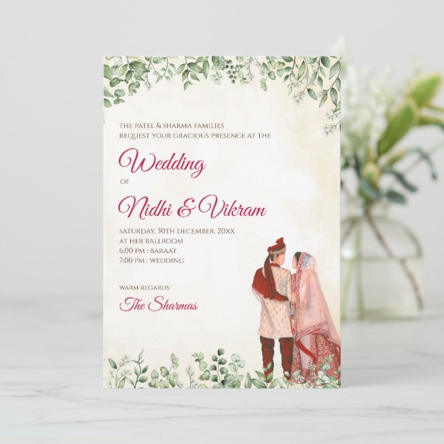 Indische Hochzeitskarten & Hochzeitskarten Einladung (Stehend Vorderseite)