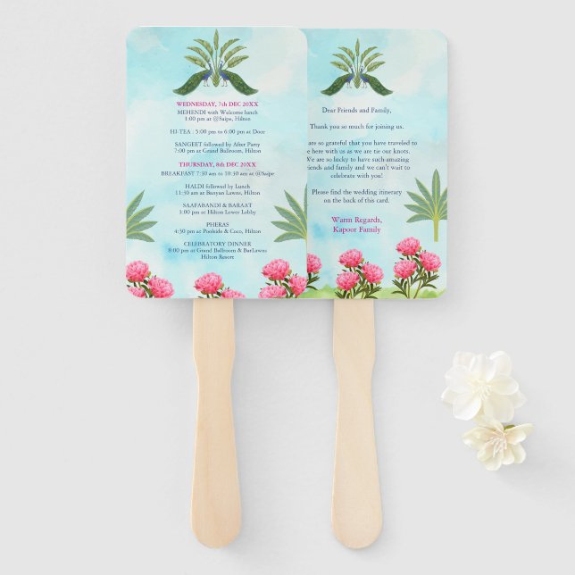 Indische Hochzeitsreise Hand Fan, danke Karte Fächer (Vorne und Hinten)