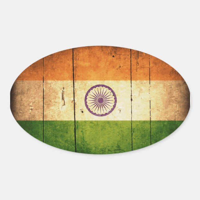 Indische Holzflagge Ovaler Aufkleber (Vorderseite)